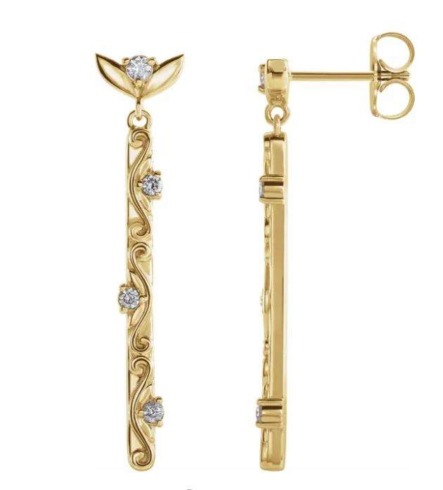 Diamond 1/8CTW Earrings 0.125CTW, 14K Yellow Gold 3.29 Grams