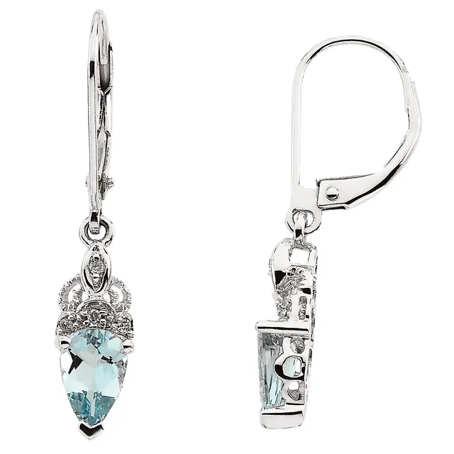 Natural Aquamarine & .04 CTW Natural Diamond Earrings, 14K White Gold