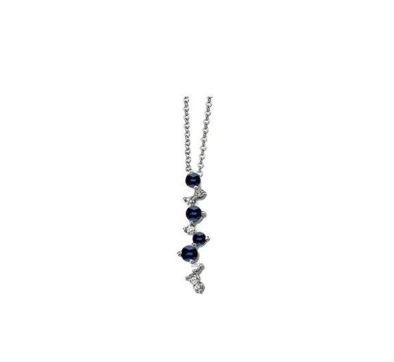 Blue Sapphire(0.275CTW) Natural Diamonds(0.049CTW) 18" Chain