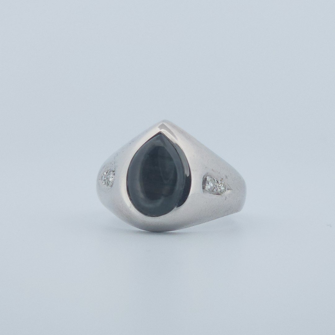 Pear Shape Labradorite and Natural Diamonds (G/SI1 0.1CTW), 14K White Gold