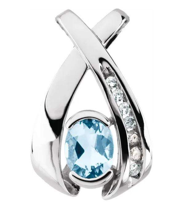 Natural Aquamarine(0.32ct), Natural Diamond(0.08CTW), Pendant with chain