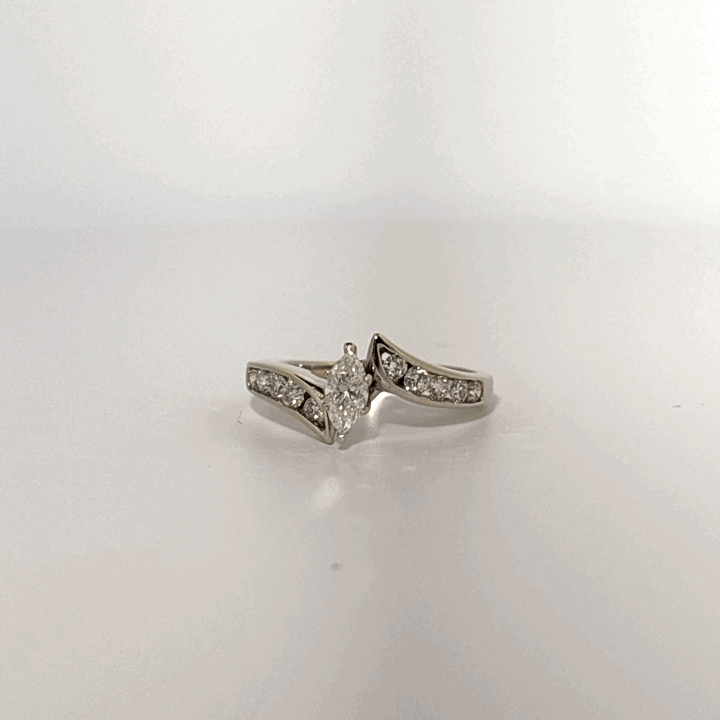 Natural Diamonds (0.89 CTW) Center Marquise (0.39 CT), Size 8, 14K White Gold