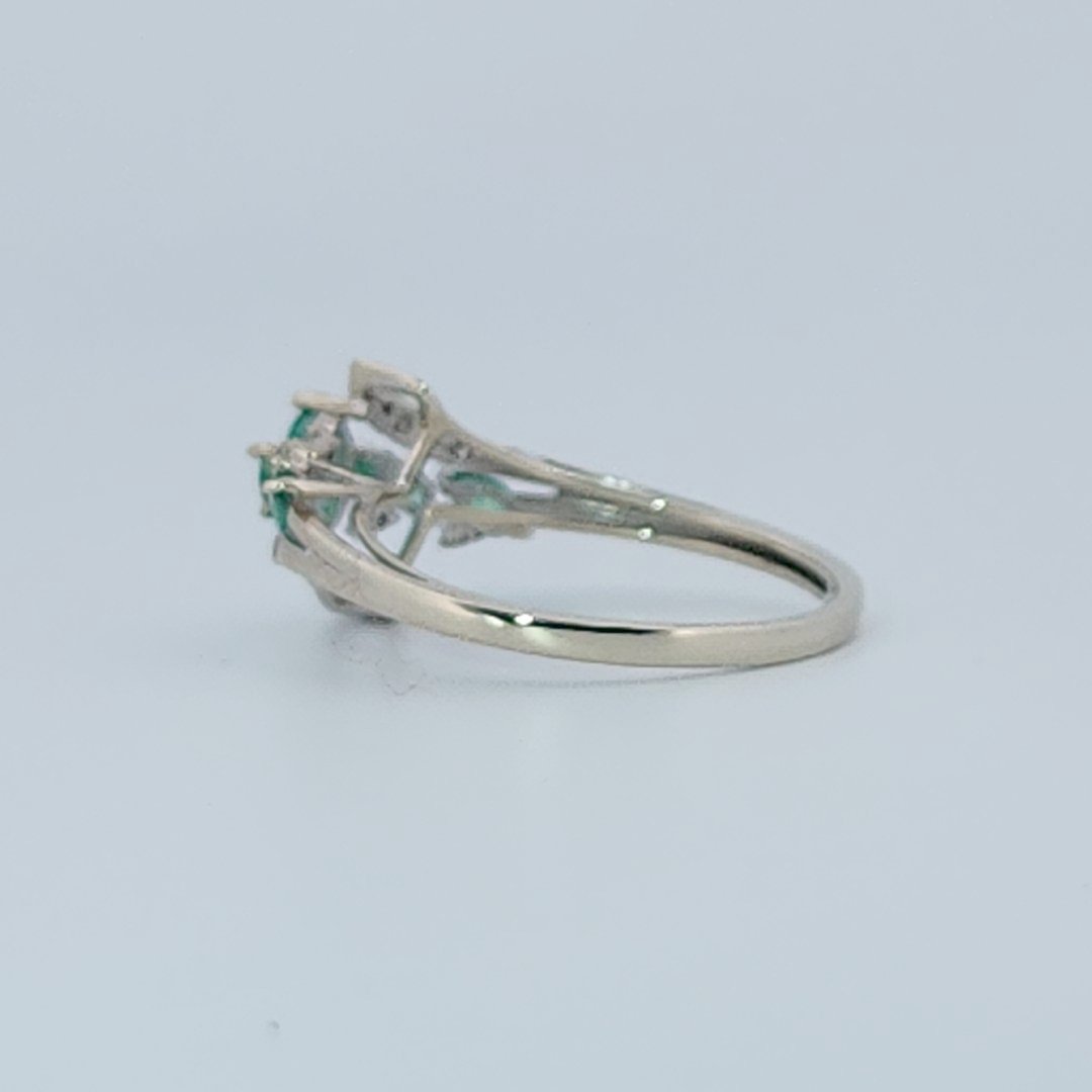 Natural Diamonds (0.12 CTW) with Natural Emeralds Designer Ring, Size 7, 14K White Gold