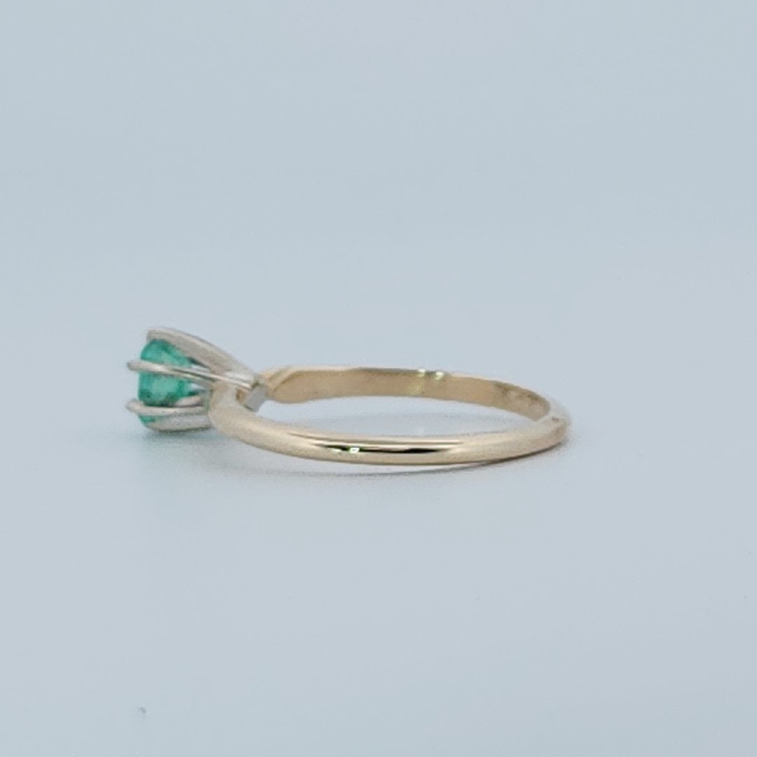 Step Emerald Cut,  Natural Columbian Emerald(0.30CT, 4.65x3.55mm), Mounted on 14K White Gold Prongs and 14K Yellow Gold Shank. Size 6