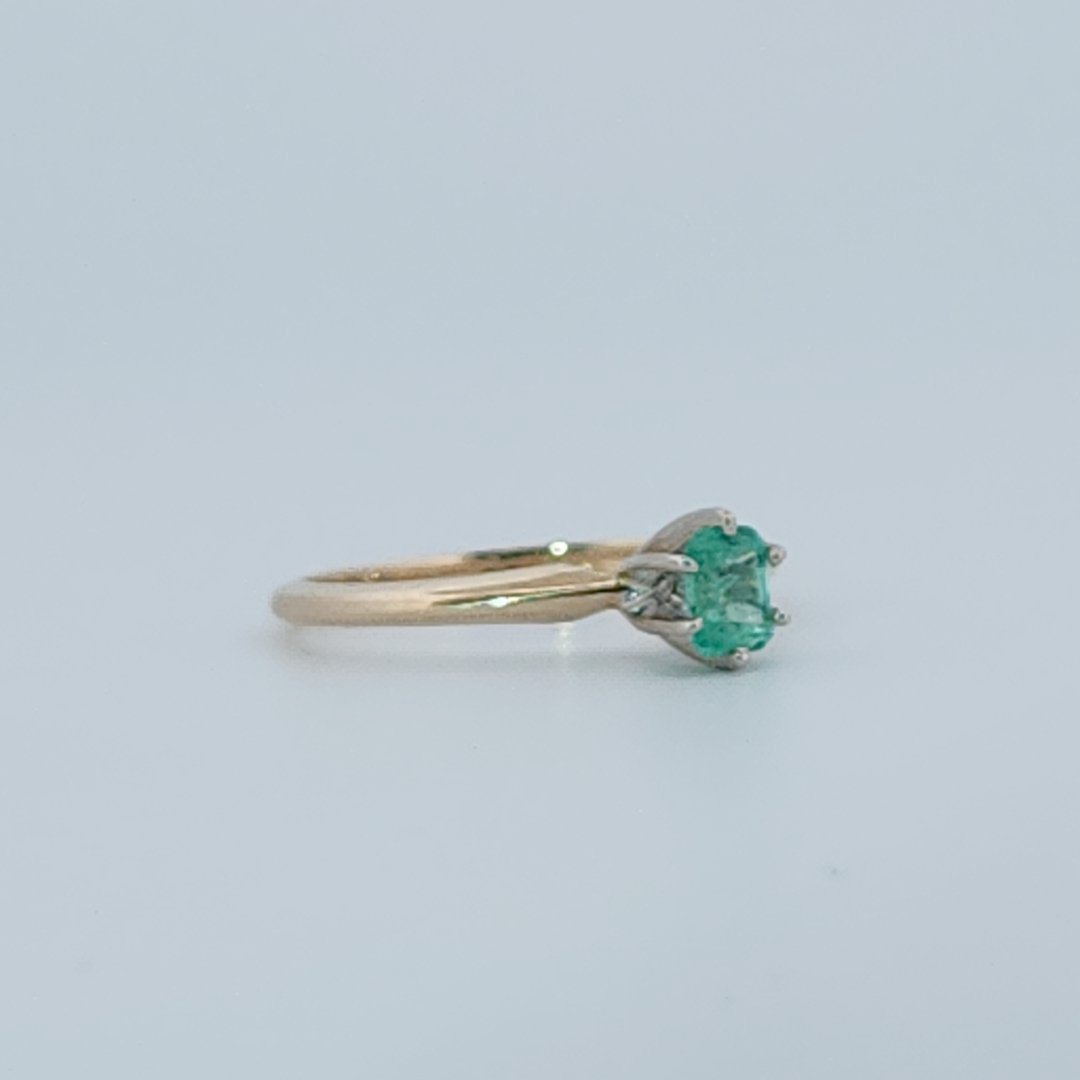 Step Emerald Cut,  Natural Columbian Emerald(0.30CT, 4.65x3.55mm), Mounted on 14K White Gold Prongs and 14K Yellow Gold Shank. Size 6