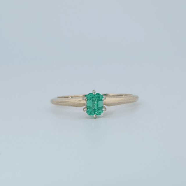 Step Emerald Cut,  Natural Columbian Emerald(0.30CT, 4.65x3.55mm), Mounted on 14K White Gold Prongs and 14K Yellow Gold Shank. Size 6