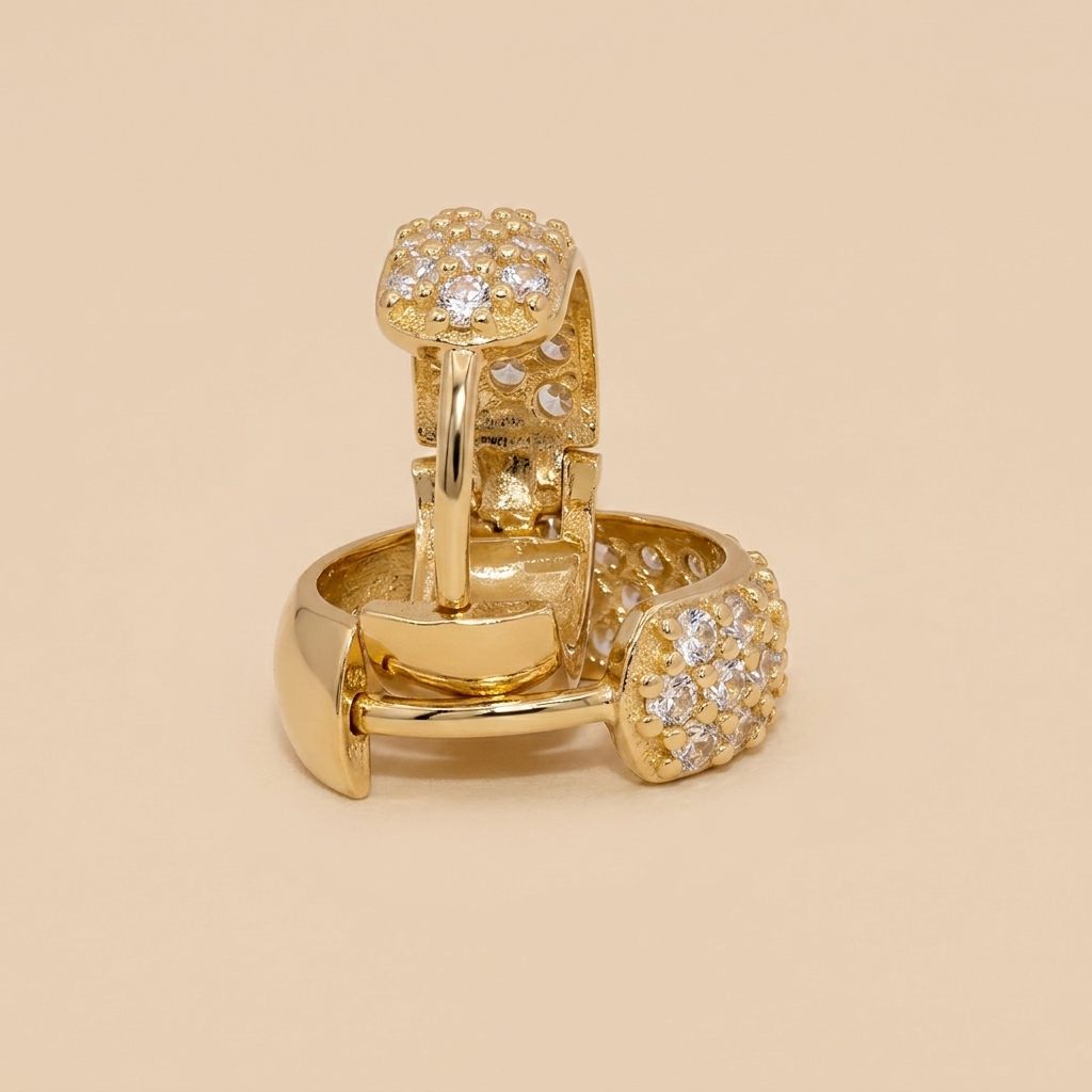 Women Cluster Hoops with Cubic Zirconia, 10K Yellow Gold 2.26 Grams