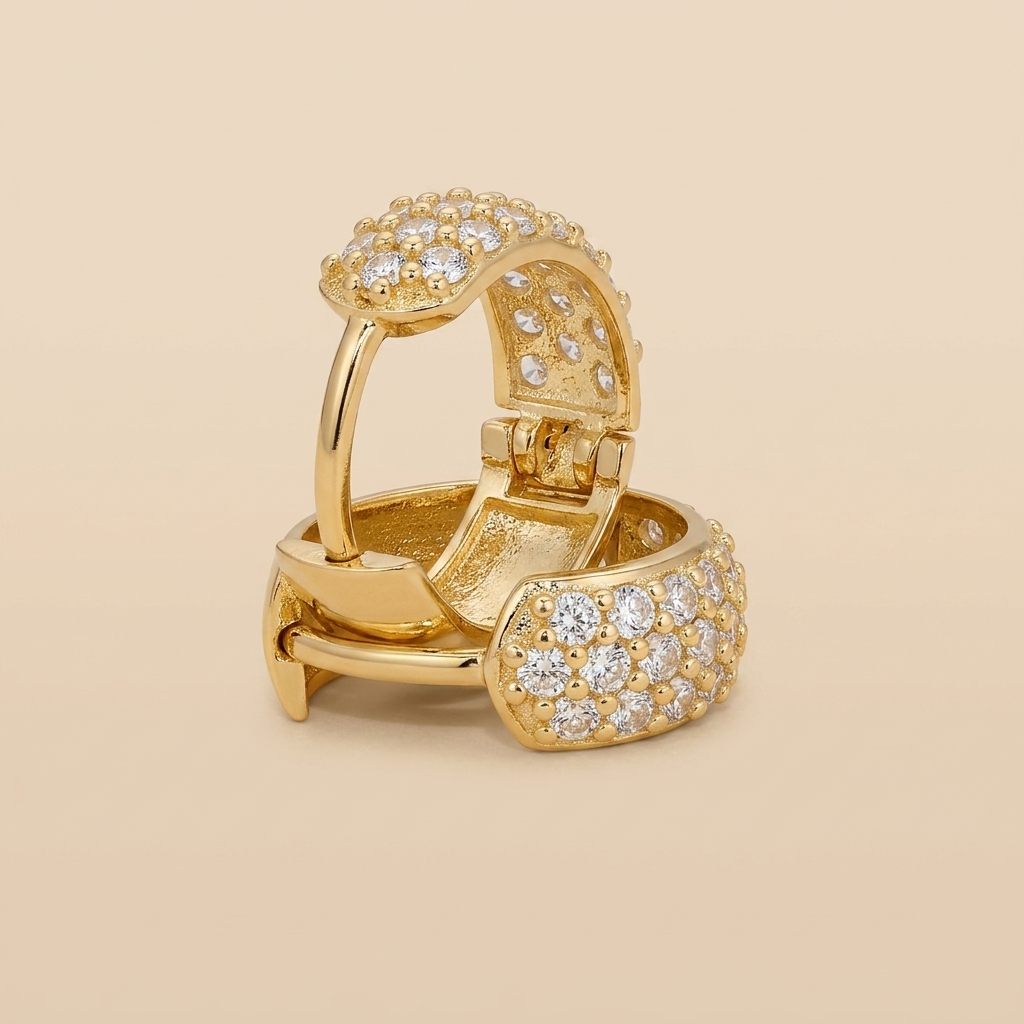 Women Cluster Hoops with Cubic Zirconia, 10K Yellow Gold 2.26 Grams