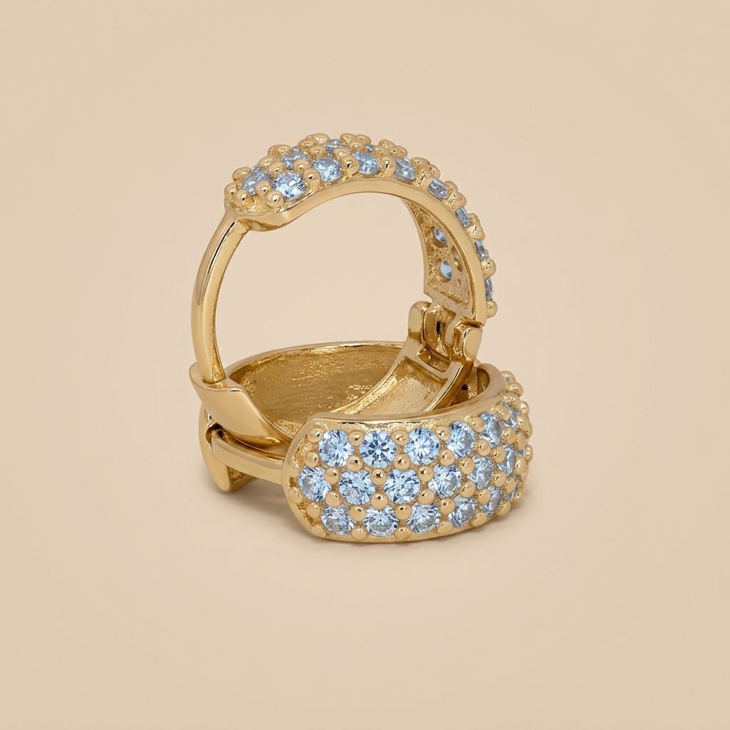 Women Cluster Hoops with Cubic Zirconia, 10K Yellow Gold 2.26 Grams