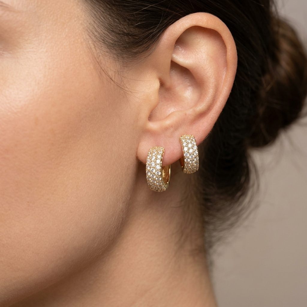 Women Cluster Hoops with Cubic Zirconia, 10K Yellow Gold 2.26 Grams