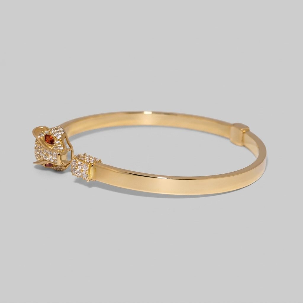 Serpent Style Bracelet with Solid Gold and Cubic Zirconia Stones, 14K Yellow Gold
