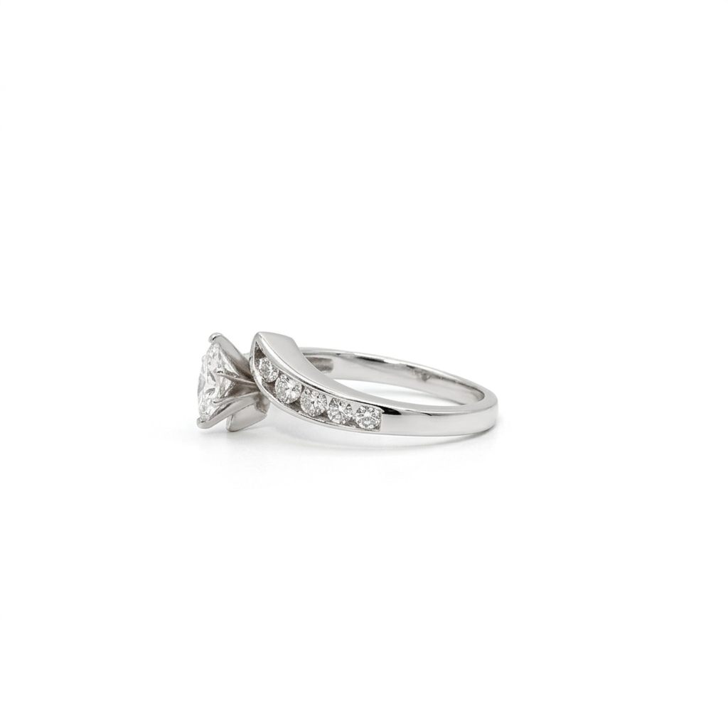 Natural Diamonds (0.89 CTW) Center Marquise (0.39 CT), Size 8, 14K White Gold