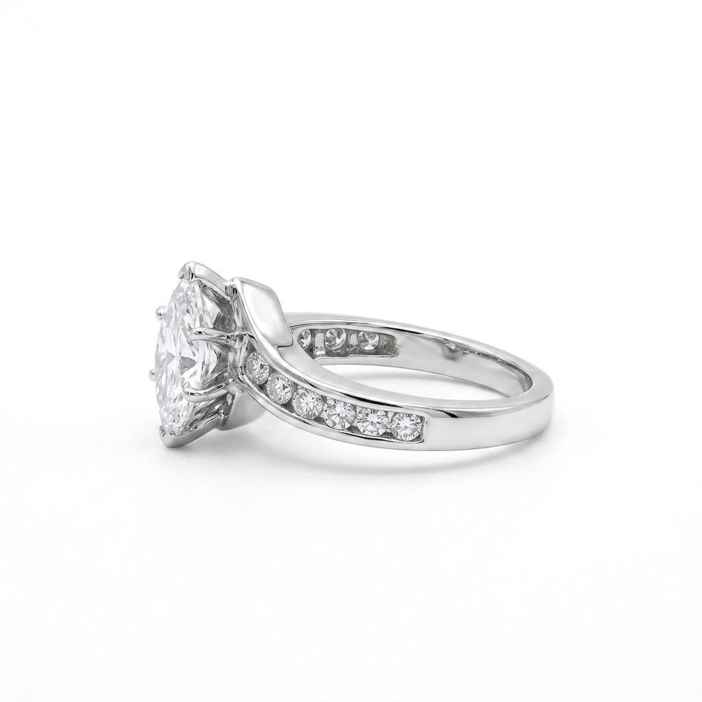Natural Diamonds (0.89 CTW) Center Marquise (0.39 CT), Size 8, 14K White Gold