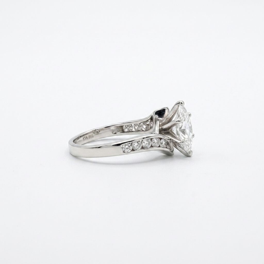 Natural Diamonds (0.89 CTW) Center Marquise (0.39 CT), Size 8, 14K White Gold