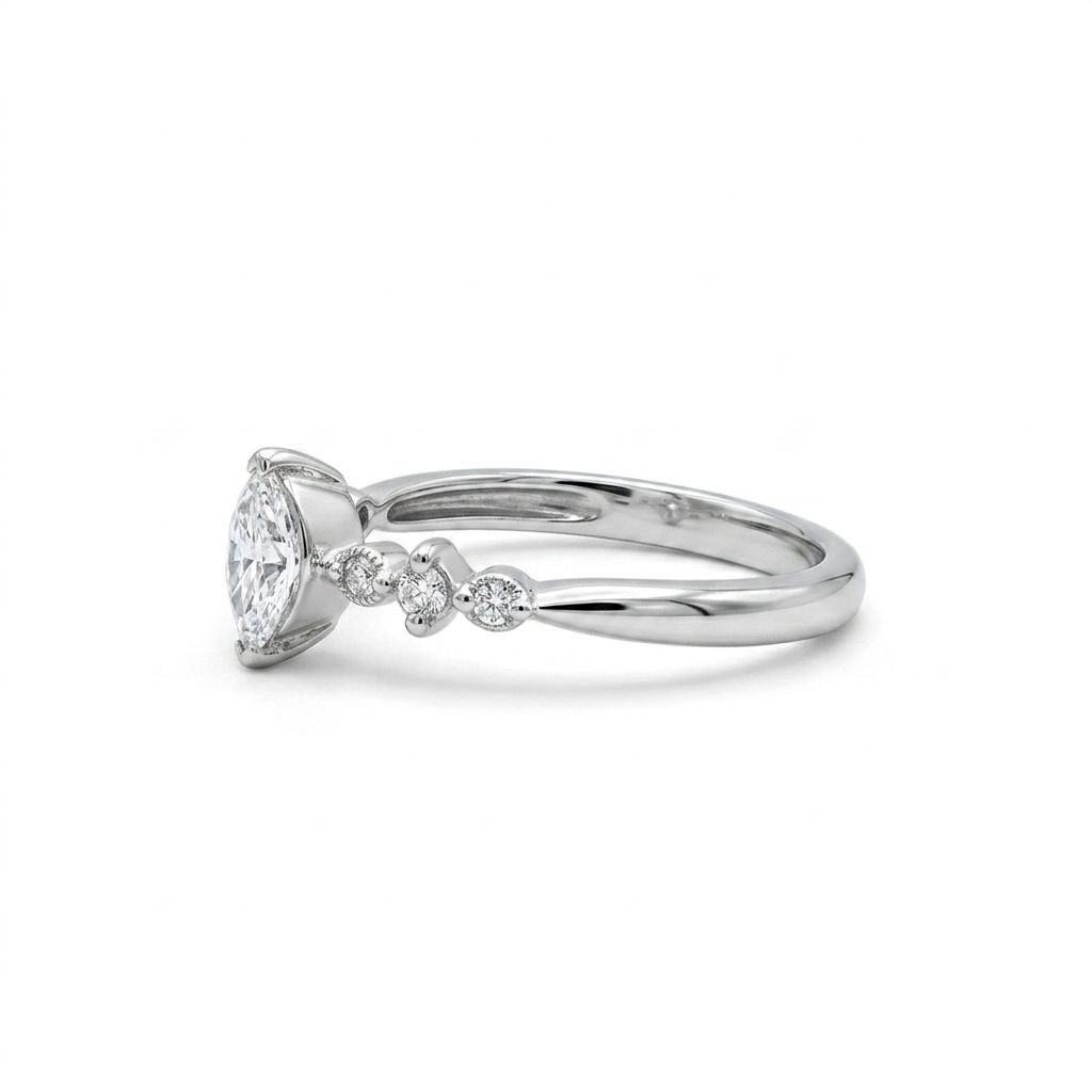 Natural Diamonds (0.43 CTW) Center Marquise (0.28 CT), Size 6, Platinum 900