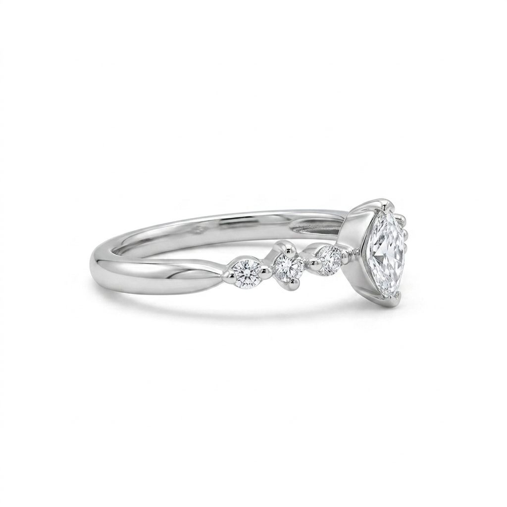 Natural Diamonds (0.43 CTW) Center Marquise (0.28 CT), Size 6, Platinum 900
