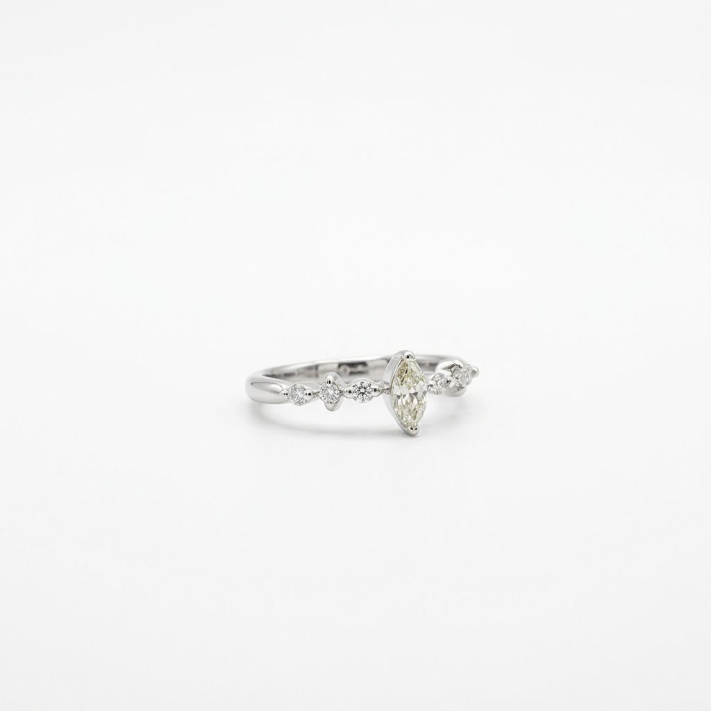 Natural Diamonds (0.43 CTW) Center Marquise (0.28 CT), Size 6, Platinum 900