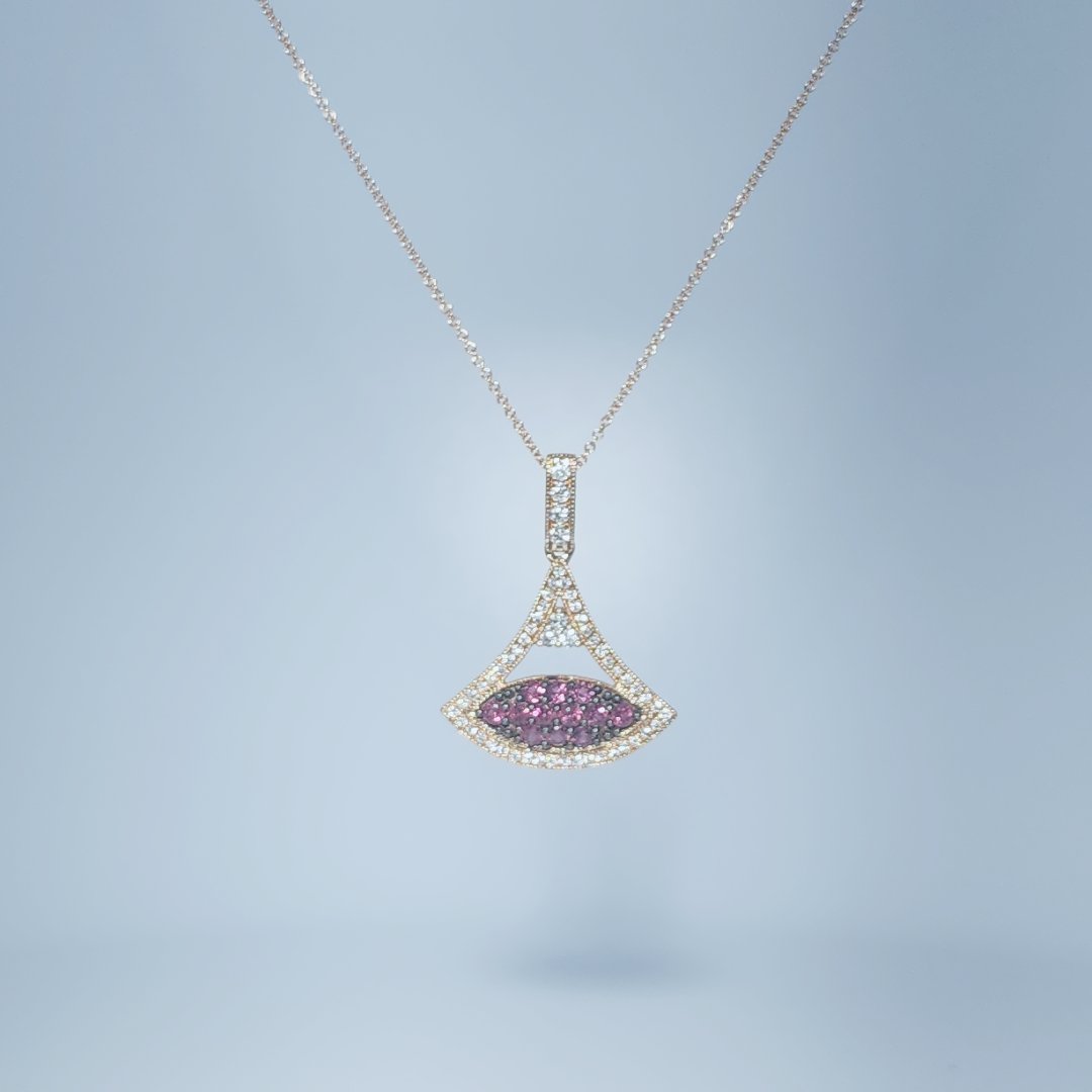 Natural Diamonds (0.75 CT), Natural Rhodolite Garnet, Diva Pendent Chain, 14K Rose Gold