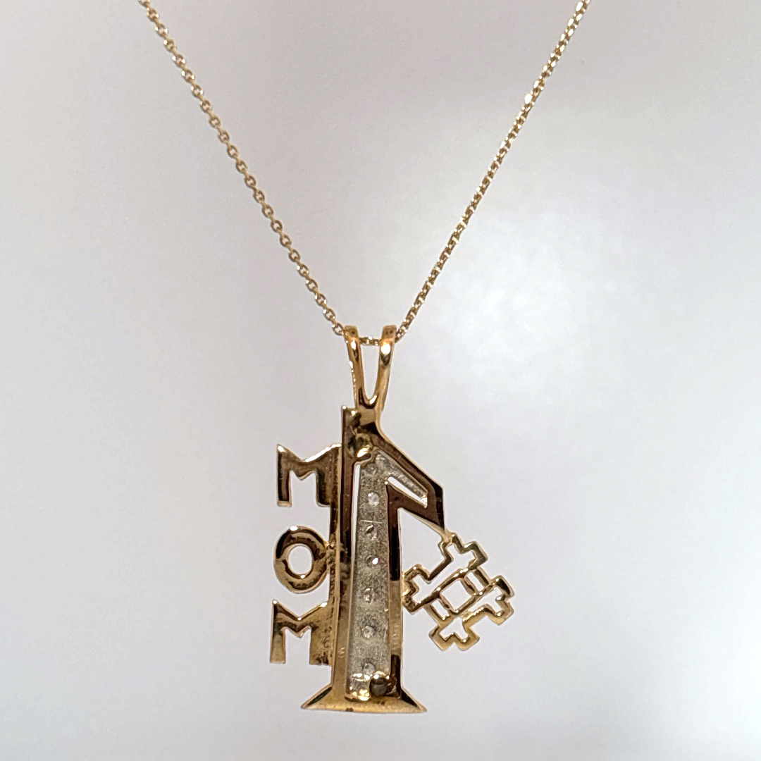 #1 MOM Pendant Chain with Natural Diamonds (0.035 CT), 14K Yellow Gold (3.20G)