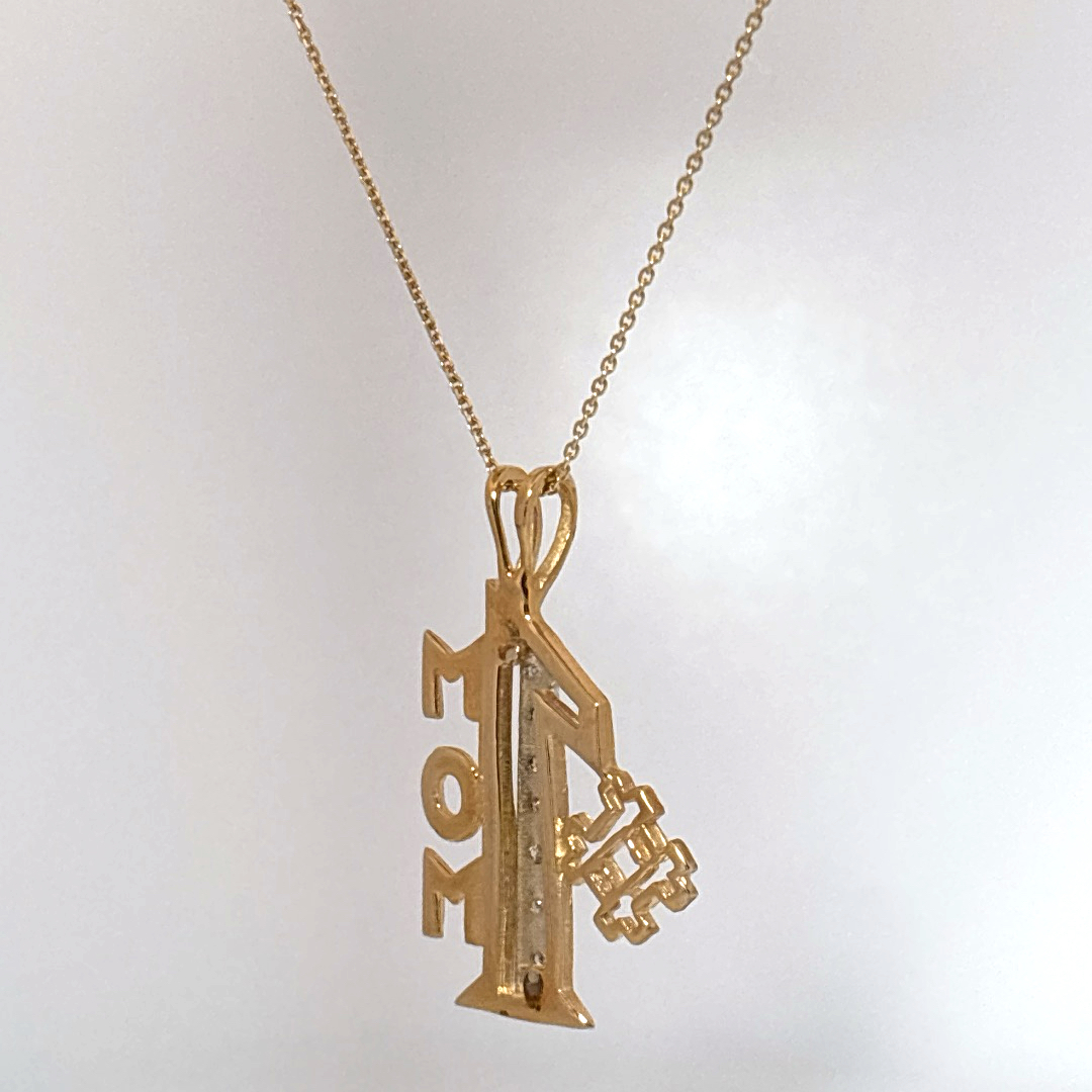 #1 MOM Pendant Chain with Natural Diamonds (0.035 CT), 14K Yellow Gold (3.20G)