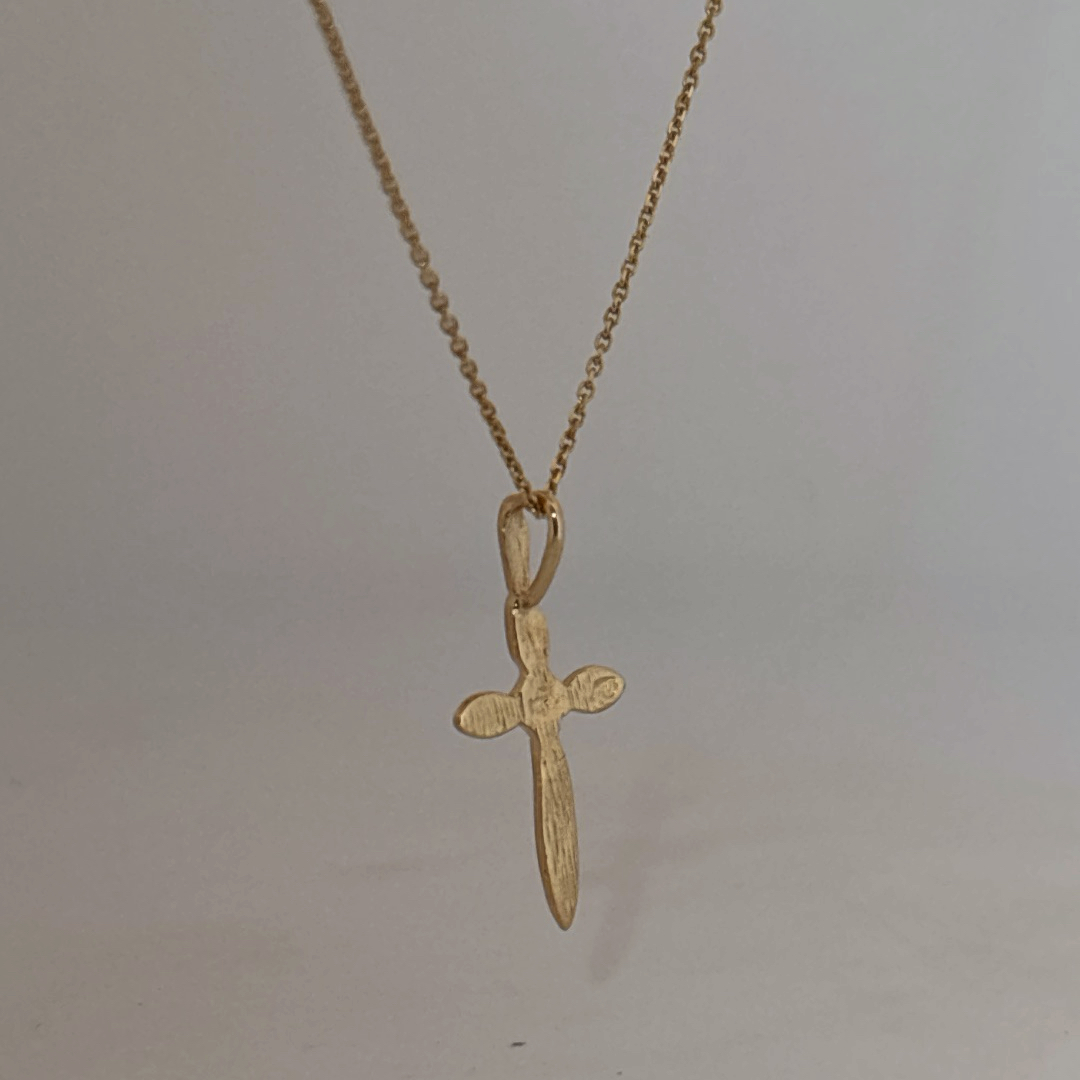 14K Yellow Gold Necklace, unisex, chain with a small cross pendant.