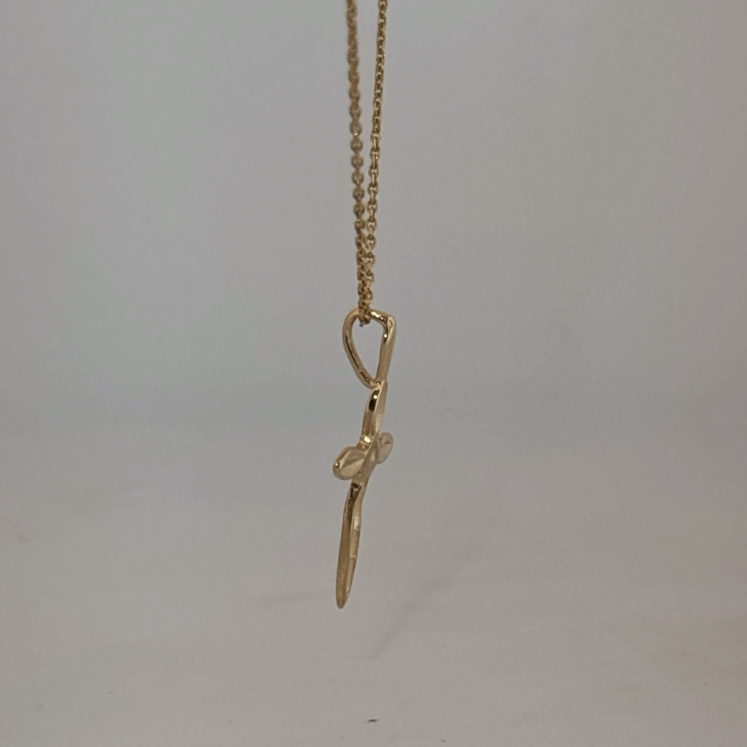 14K Yellow Gold Necklace, unisex, chain with a small cross pendant.