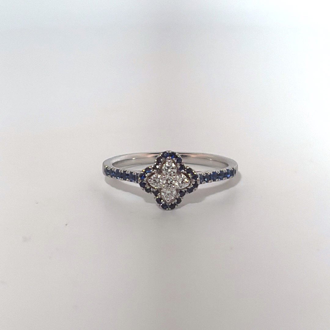 Ladies Ring, Natural Diamonds (1/8CTW) with Natural Sapphire 1/3CTW, 14K White Gold