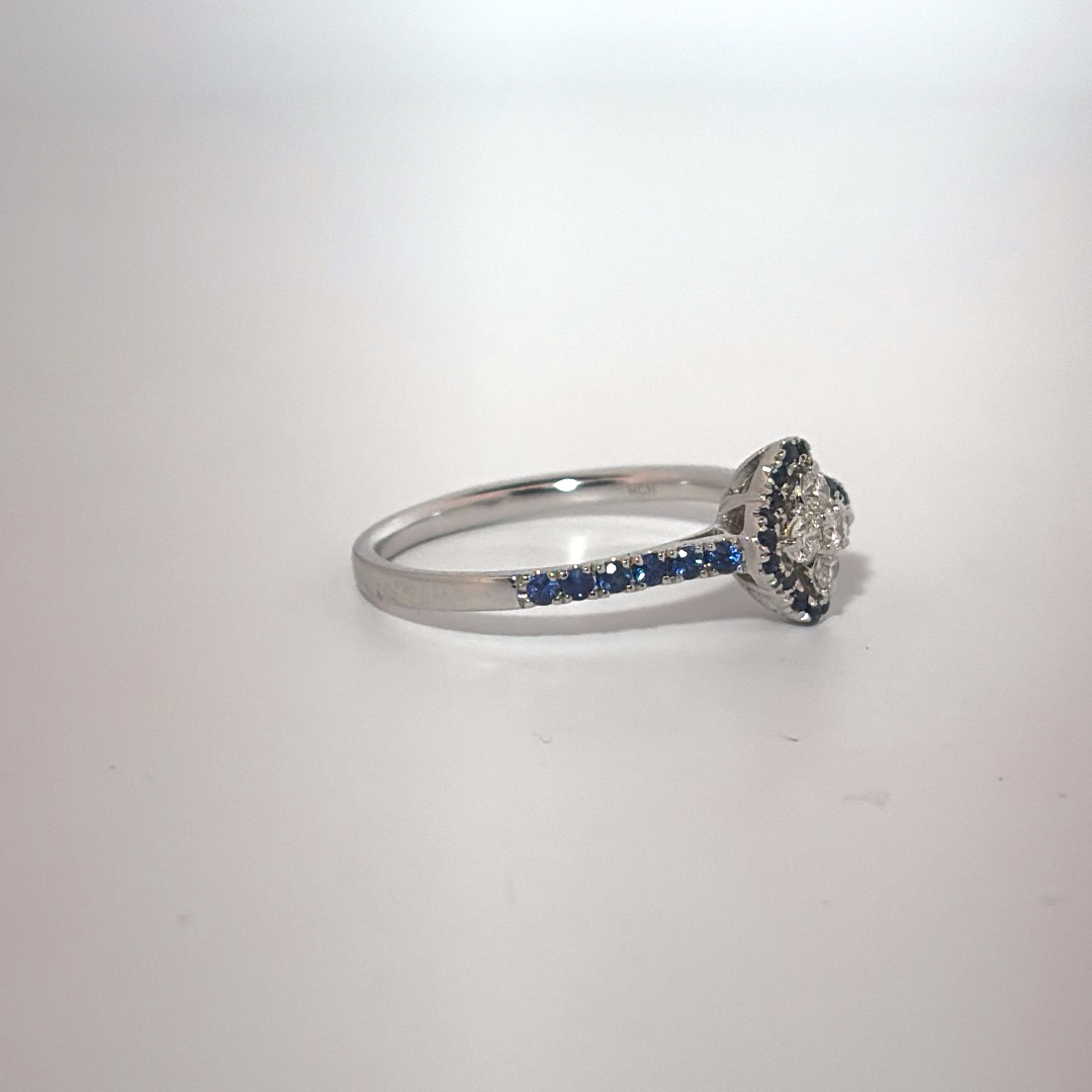 Ladies Ring, Natural Diamonds (1/8CTW) with Natural Sapphire 1/3CTW, 14K White Gold