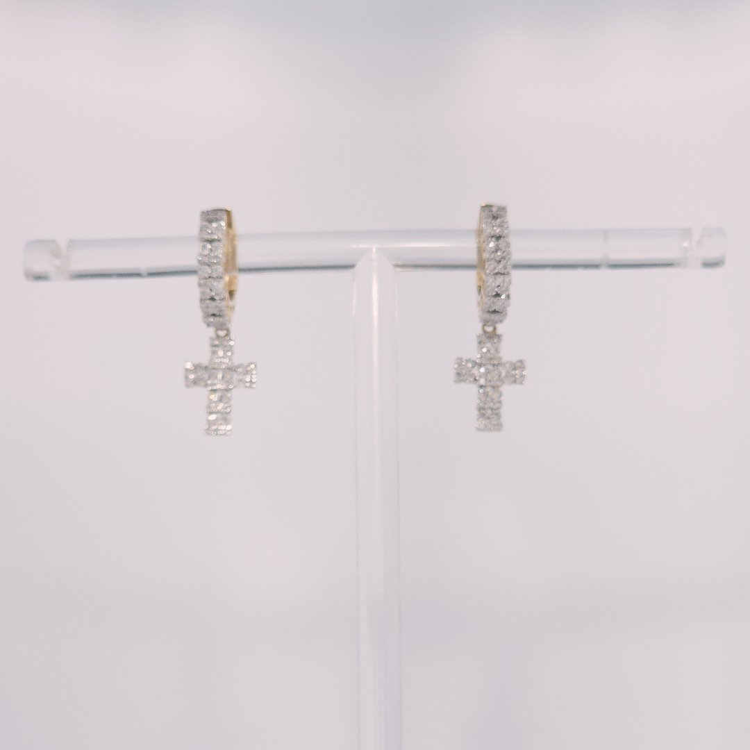 Diamonds Hoops Earrings with Cross, Natural Diamonds (0.38 CTW) I/SI1 10K