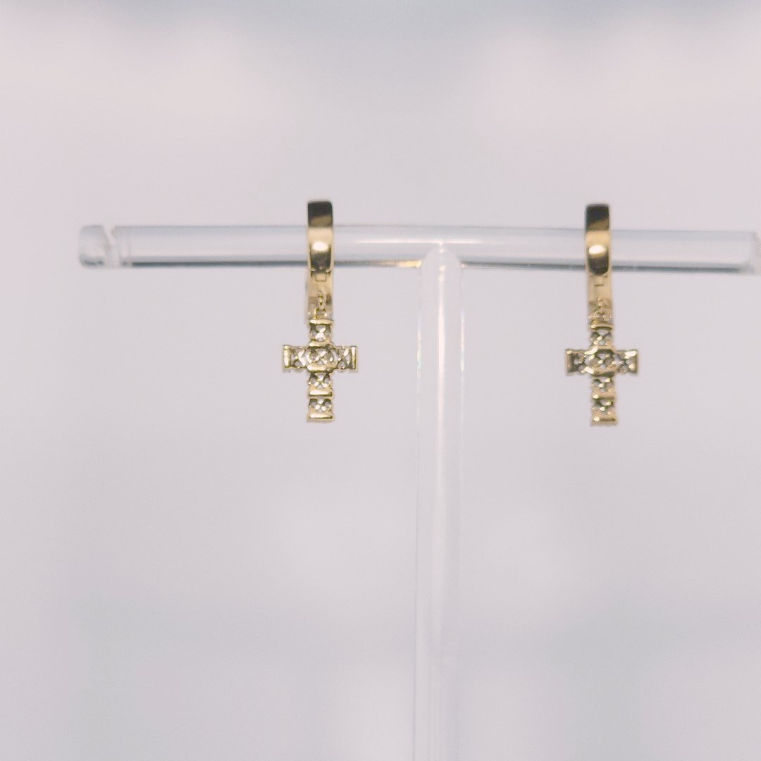 Diamonds Hoops Earrings with Cross, Natural Diamonds (0.38 CTW) I/SI1 10K