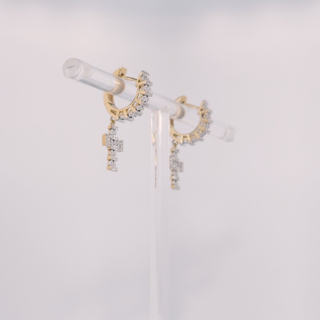 Diamonds Hoops Earrings with Cross, Natural Diamonds (0.38 CTW) I/SI1 10K