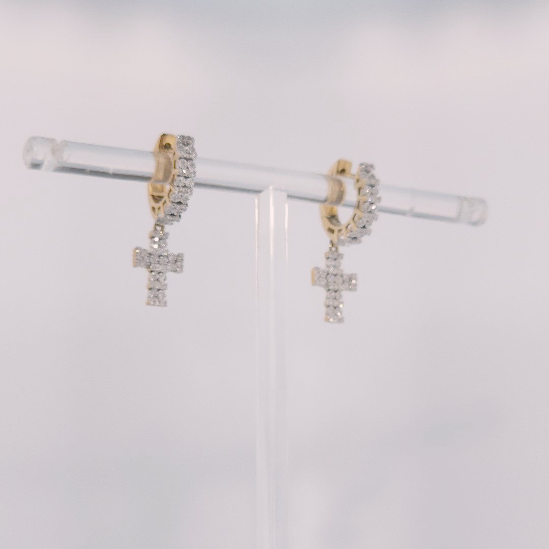 Diamonds Hoops Earrings with Cross, Natural Diamonds (0.38 CTW) I/SI1 10K