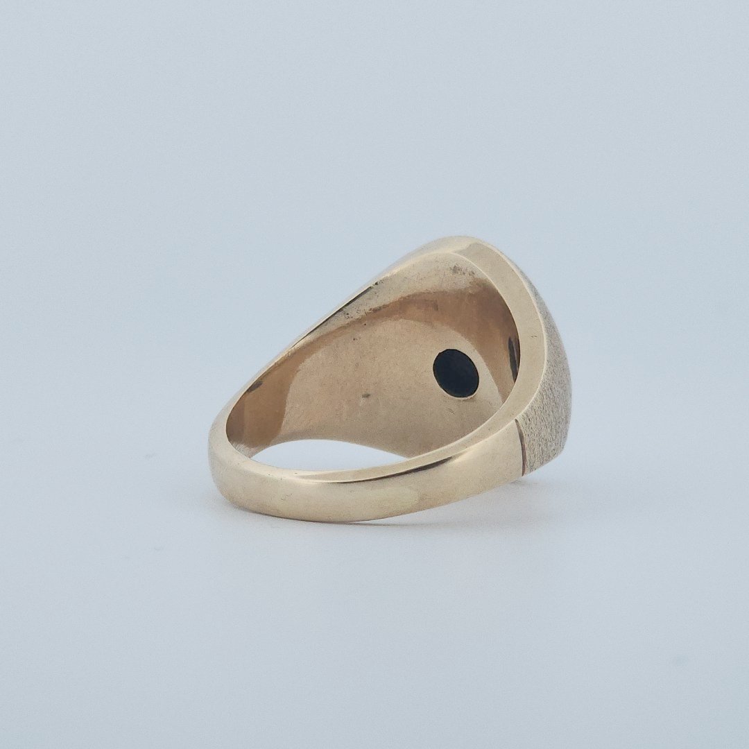 Men Signet Ring with Diamond, 10K Yellow Gold, 10.3G