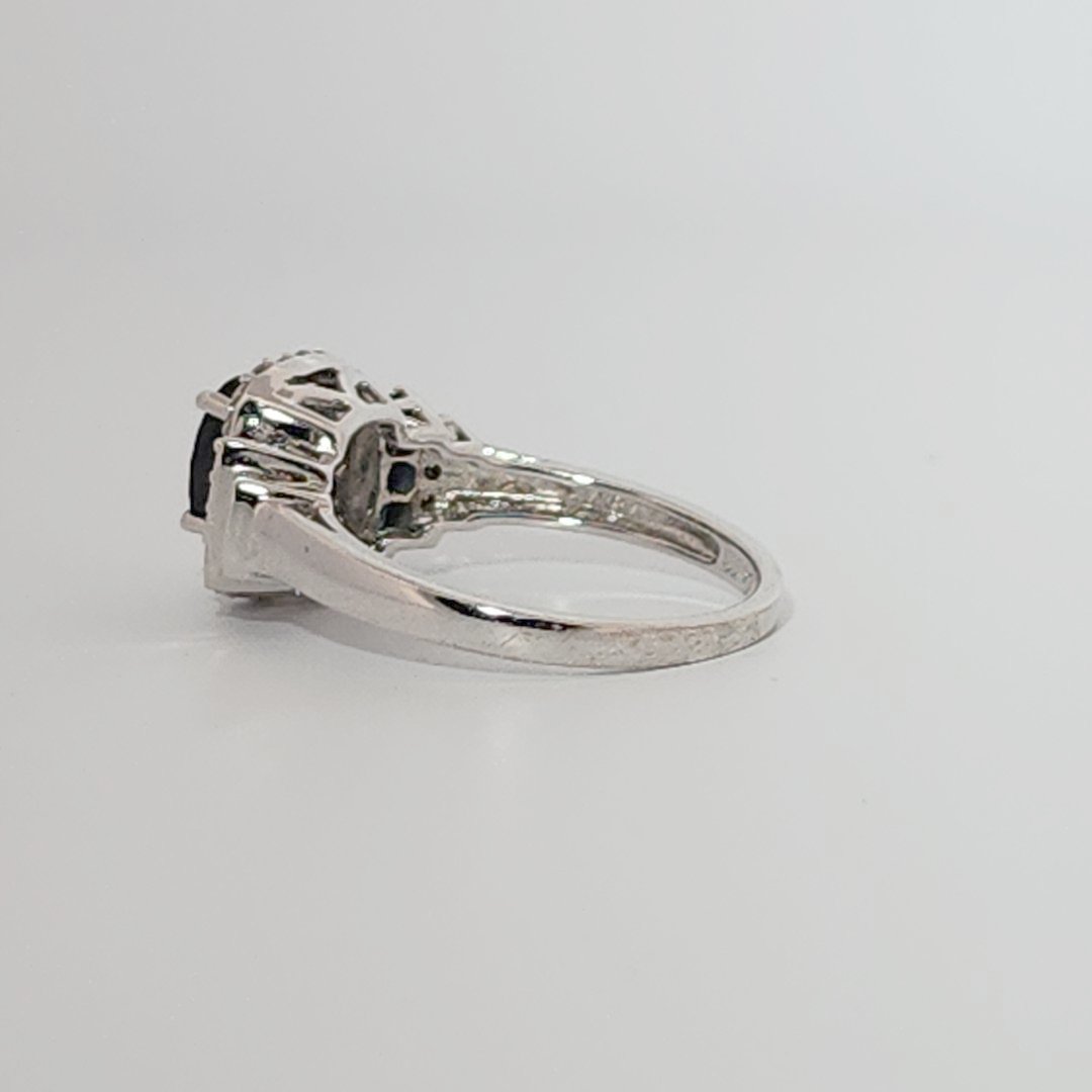 Natural Sapphire and 0.35ct Natural Diamonds Women Ring, 14K White Gold