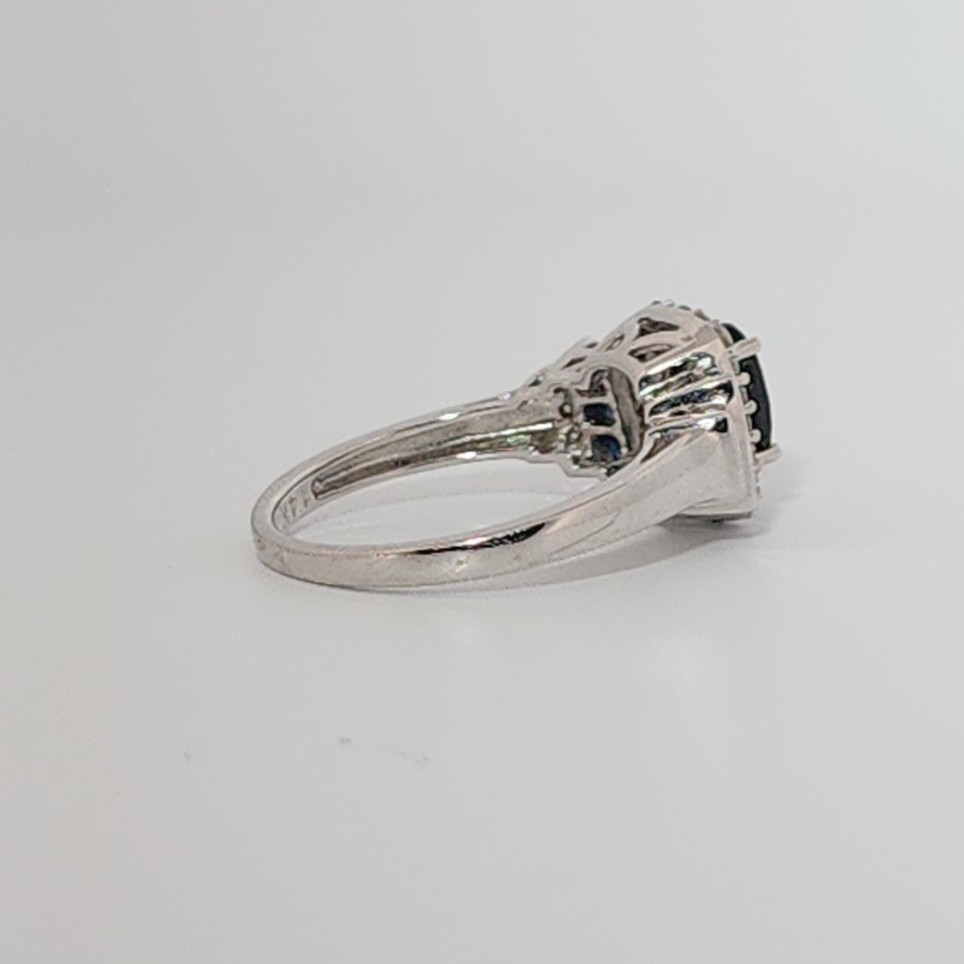 Natural Sapphire and 0.35ct Natural Diamonds Women Ring, 14K White Gold