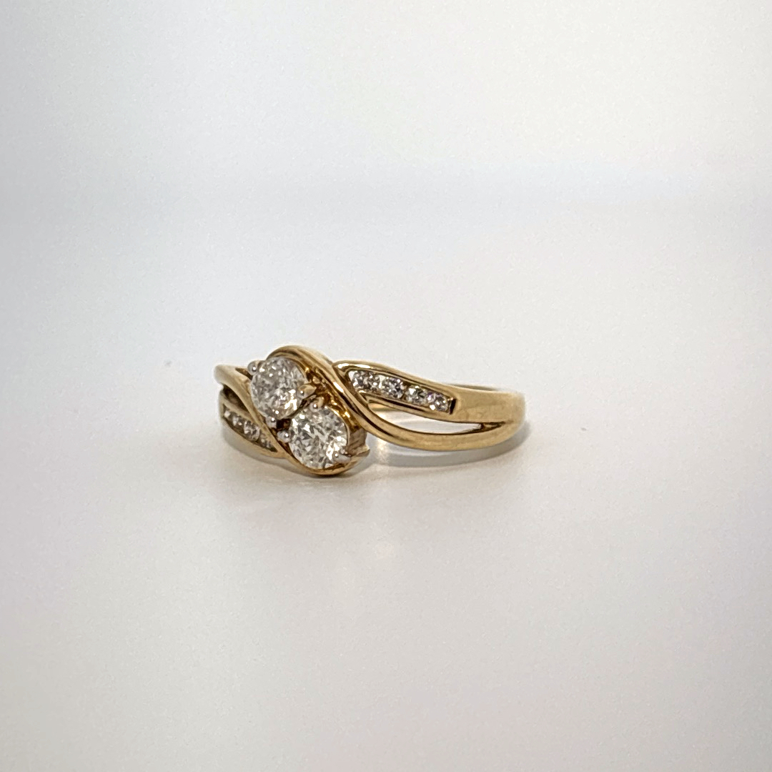 Side 0.75ct Natural Diamonds with  Two Center 0.65tw H/SI1, Women Rings, 10K Yellow Gold