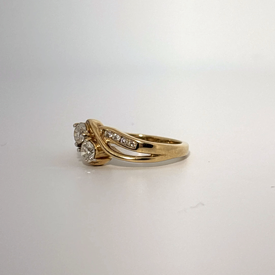 Side 0.75ct Natural Diamonds with  Two Center 0.65tw H/SI1, Women Rings, 10K Yellow Gold
