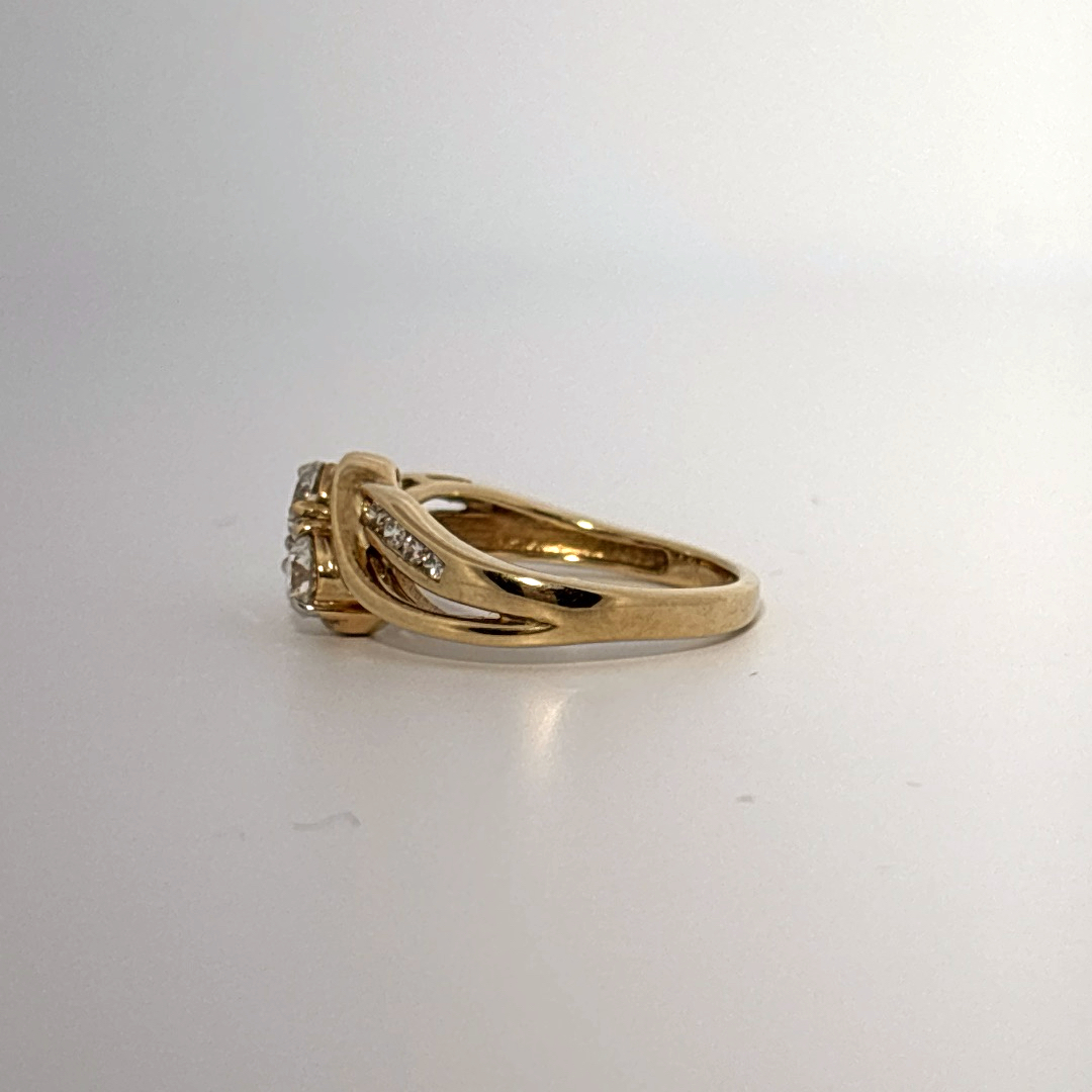 Side 0.75ct Natural Diamonds with  Two Center 0.65tw H/SI1, Women Rings, 10K Yellow Gold