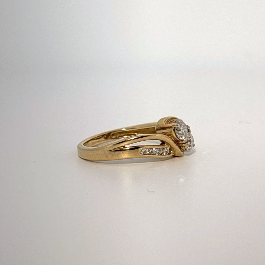 Side 0.75ct Natural Diamonds with  Two Center 0.65tw H/SI1, Women Rings, 10K Yellow Gold