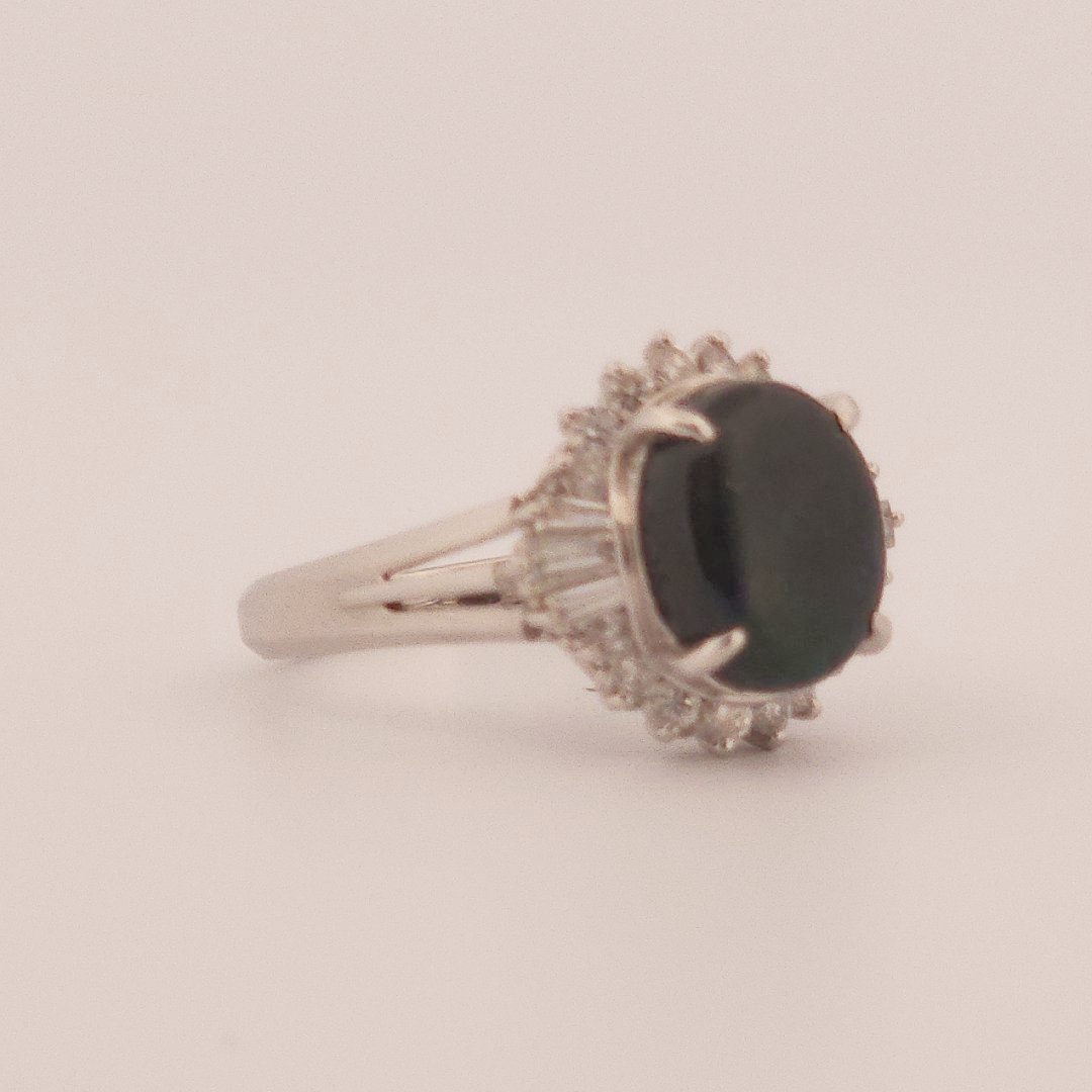 0.40ct Natural Diamonds, with 2.60ct Natural Black Opal, Women Ring, Platinum 850