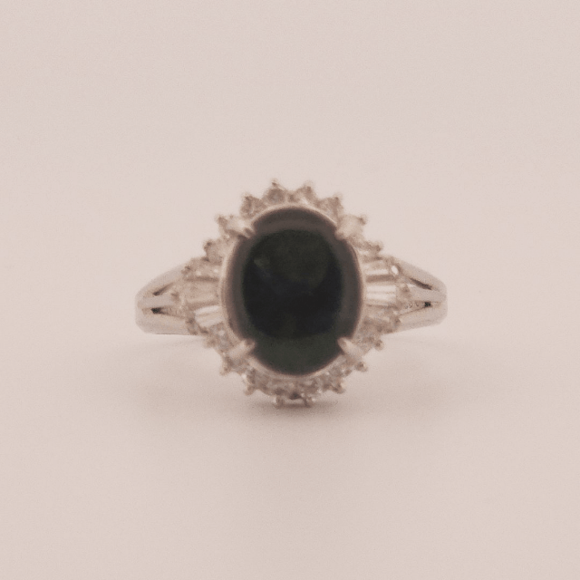 0.40ct Natural Diamonds, with 2.60ct Natural Black Opal, Women Ring, Platinum 850