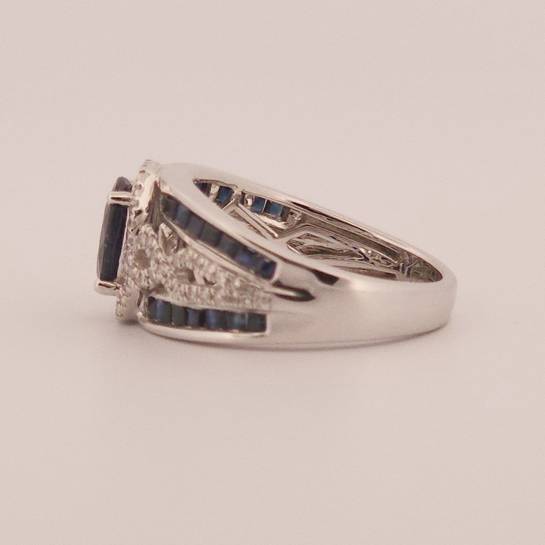 0.31ct Natural Diamonds, with 2.76ct Natural Sapphire, EFFY Designer Women Ring, 14K White Gold