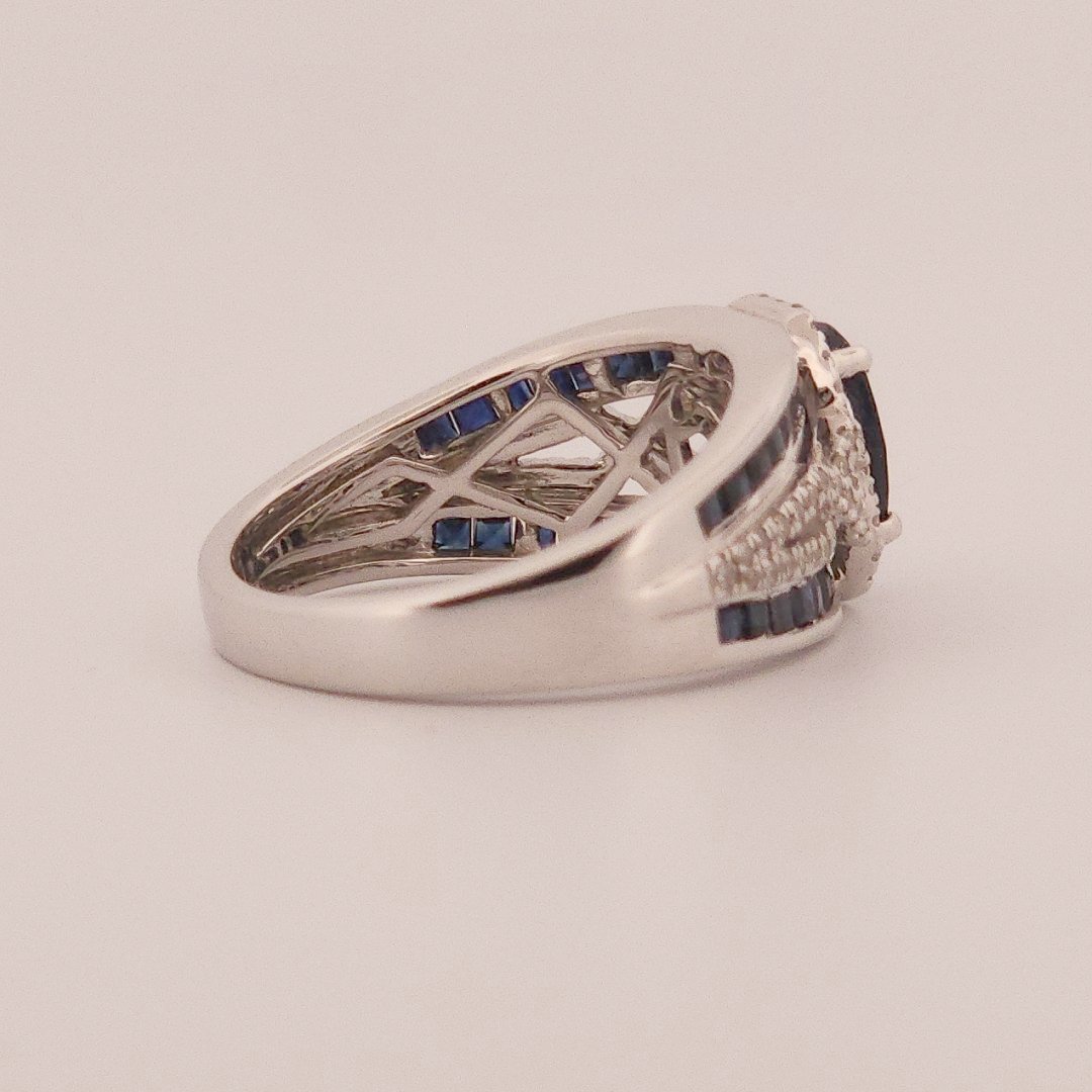 0.31ct Natural Diamonds, with 2.76ct Natural Sapphire, EFFY Designer Women Ring, 14K White Gold