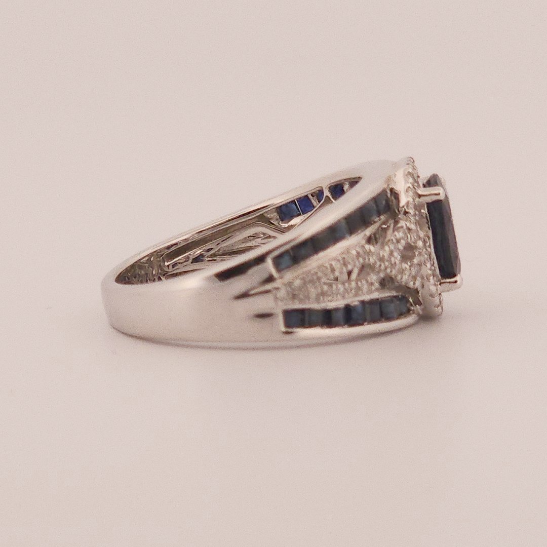 0.31ct Natural Diamonds, with 2.76ct Natural Sapphire, EFFY Designer Women Ring, 14K White Gold