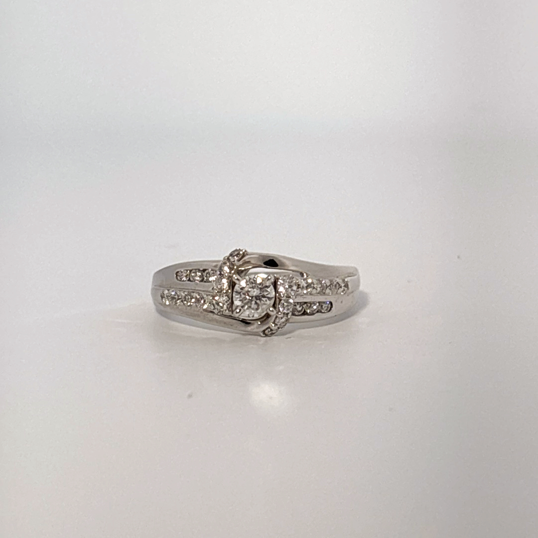 Side 0.62ct, Center 1/4ct Natural Diamonds, Women Ring, 14K White Gold