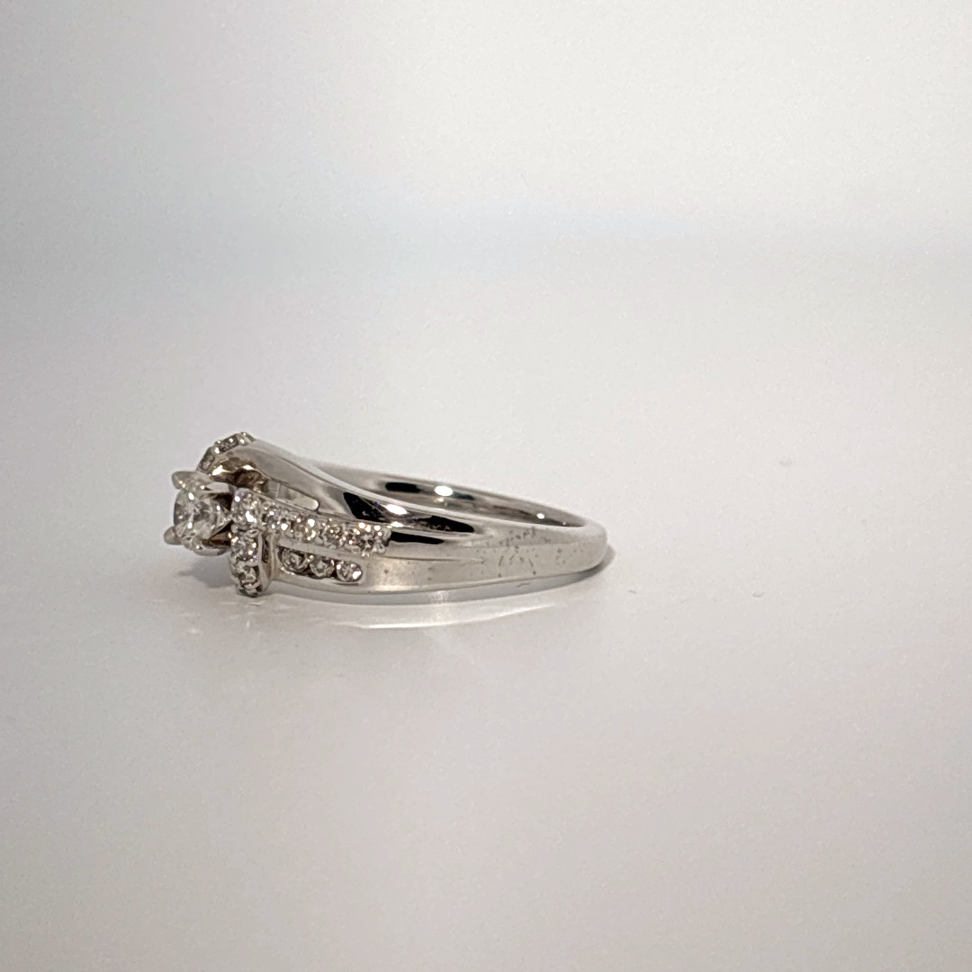 Side 0.62ct, Center 1/4ct Natural Diamonds, Women Ring, 14K White Gold