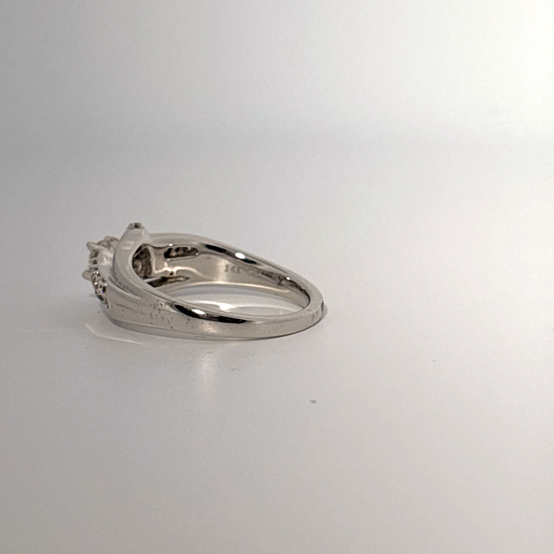 Side 0.62ct, Center 1/4ct Natural Diamonds, Women Ring, 14K White Gold