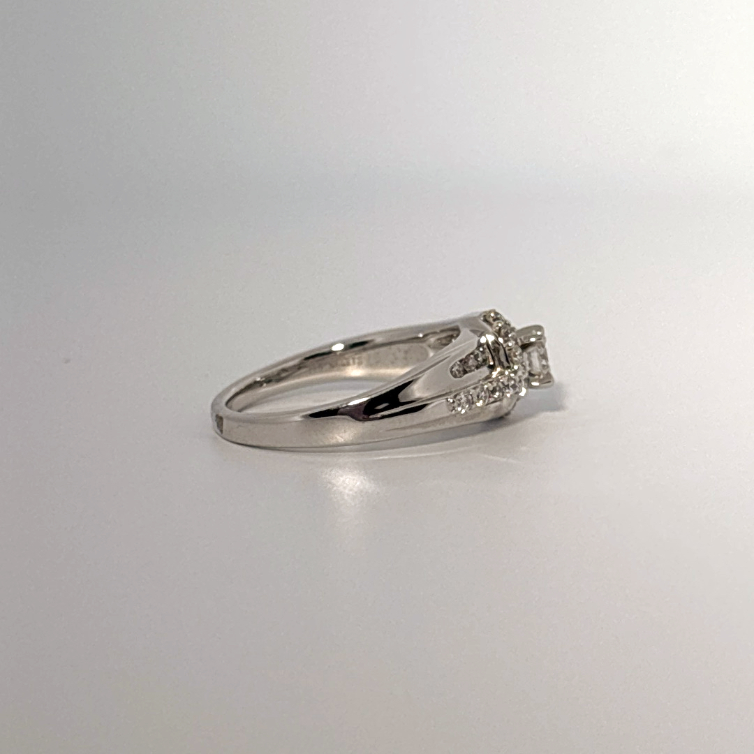 Side 0.62ct, Center 1/4ct Natural Diamonds, Women Ring, 14K White Gold