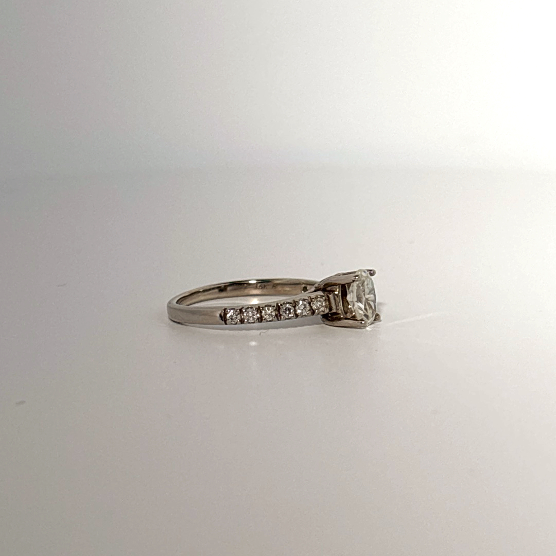 Side 0.77ctw, Center 0.52ct G/SI1 Natural Diamonds, Women Ring, 14K White Gold