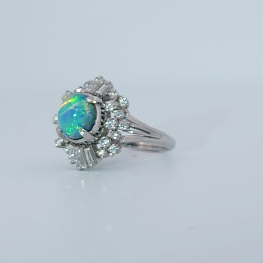 Cabochon Fire Opal 1.62ct with 0.73ctw Diamonds Ring, Platinum 900